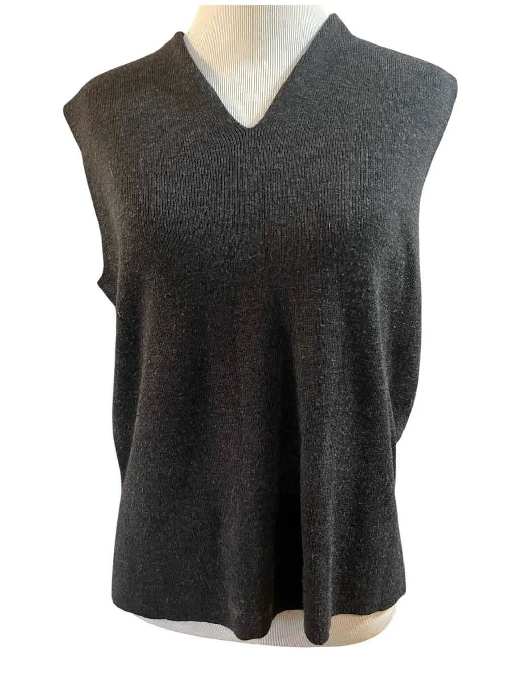 VINTAGE JILLIAN JONES ACRYLIC WOOL BLEND v NECK KNIT SWEATER VEST GRAY SIZE M